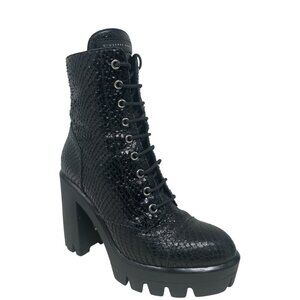 Giuseppe Zanotti Gintonic Black Snake Embossed Leather Combat Platform Boots 7.5